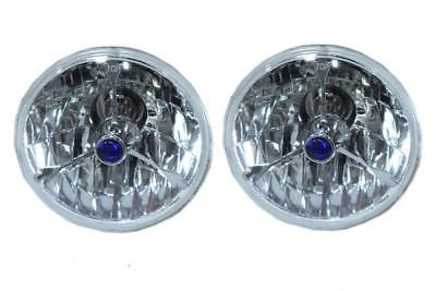 For Chevy Impala Chevelle 5 3/4" Clear Blue Dot Tri Bar Headlights H4 Bright