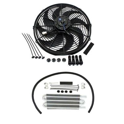 Heavy Duty 16" Electric Curved S Blade Radiator Cooling Fan & 12-3/4" x 7-1/2" x 3/4" Transmission Oil Cooler