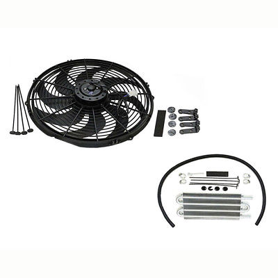 16" Heavy Duty Radiator Electric Wide Curved Blade Fan & 12-3/4" X 5" X 3/4" Transmission Oil Cooler