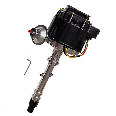 For SBC BBC Chevy 305 350 454 V8's HEI Coil Distributor w/Two Black Cap 50k 50,000 Volt