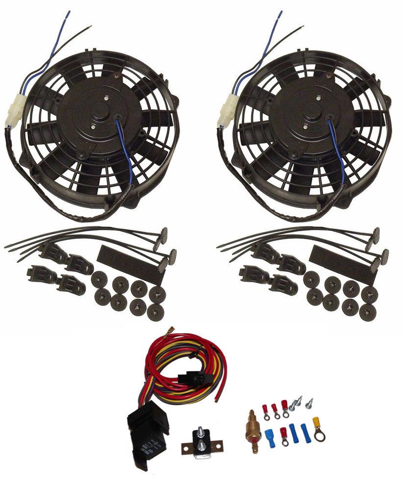 2 sets 8'' Heavy Duty Straight Blade Electric Radiator Fan 12v Thermostat Kit