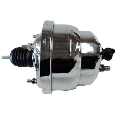 7" Dual Diaphragm chrome Brake Booster & GM Chevy Chrome Cast Iron Dual Bail Cap Master Cylinder