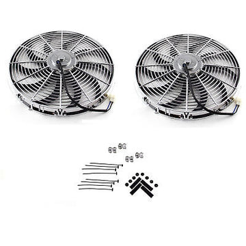 2 Sets Universal 16" Heavy Duty Radiator Electric Fan 3000 CFM Reversible SBC BBC 350