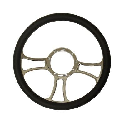 Demotor 14" Chrome Independent Steering Wheel w/ Half Wrap Black Leather