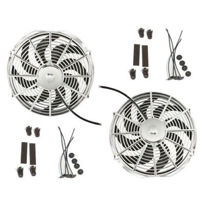 Dual Chrome 12" Curved Blade Reversible Cooling Fans 1400cfm w/ Mounting Kit