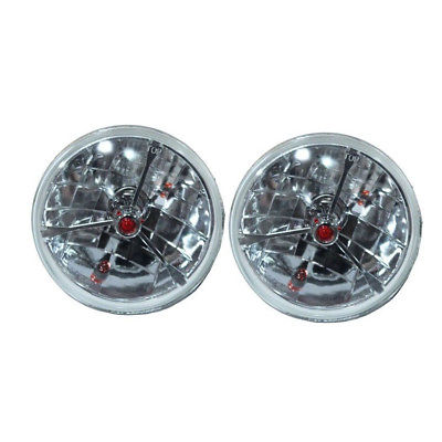 7" Red Dot Tri bar H4 Headlights With Turn Signal Push in Bulb lamps