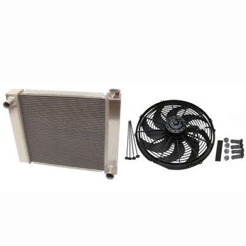 Fabricated Aluminum Radiator 22" x 19" x3" Overall For SBC BBC Chevy GM With 16 Inch Electric Fan