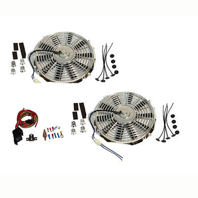 2 Sets Electric 10" Chrome Straight Blade Cooling Radiator Fan 12V 850 CFM with Heavy DutyThermostat Kit