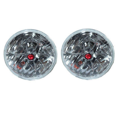 5 3/4" Red Dot Tri bar H4 Headlights With Turn Signal Push in Bulb lamps