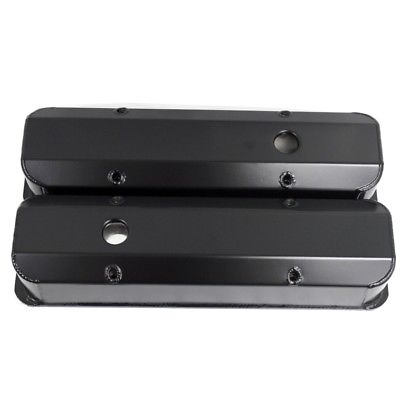 SB CHEVY Black Coated Fabricated Aluminum Tall Valve Covers 1/4 inch Billet Rail SBC 350 383 400