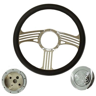 14" Blade Chrome Steering Wheel Half Wrap Leather &Flame horn button & Adapter