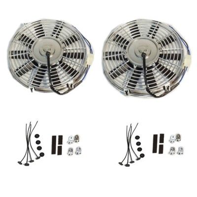 2 Sets Electric 10" Chrome Straight Blade Cooling Radiator Fan 12V 850 CFM