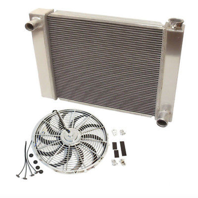 Fabricated Aluminum Radiator 24" x 19" x 3" Overall For SBC BBC Chevy GM&12" Electric Curved Blade Cooling Fan