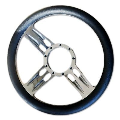 14" Chrome Billet Aluminum Steering Wheel & Half Wrap Black Leather (9 Hole)