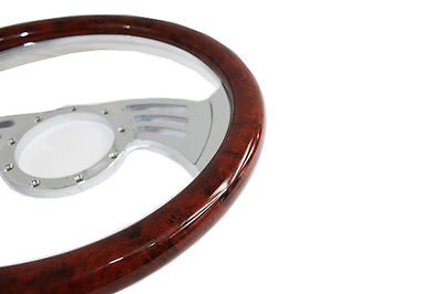14" Billet Steering Wheel with Simulated Mahogany Wood Wrap