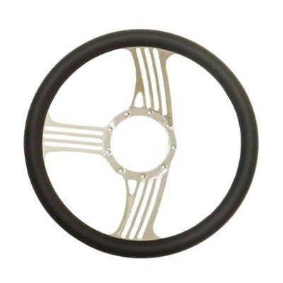 14" Blade Chrome Universal Style Steering Wheel With Half Wrap Black Leather