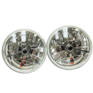 7" Clear Headlights Black Dot Tri bar H4 With Turn Signal Push in Bulb