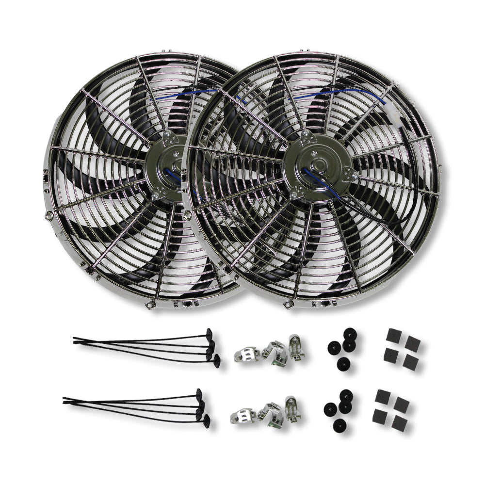 Chrome 16" Heavy Duty Reversible Electric Cooling Fan 3000cfm With Mounting Kit, Pack of 2
