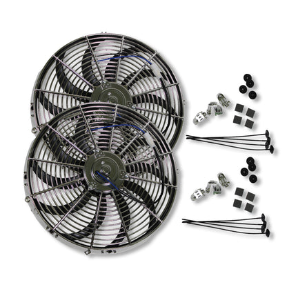 Chrome 16" Heavy Duty Reversible Electric Cooling Fan 3000cfm With Mounting Kit, Pack of 2