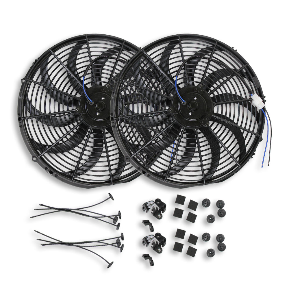 2 Sets of Durable Heavy Duty High CFM 12v Electric Curved S Blade 16" Radiator Cooling Fan