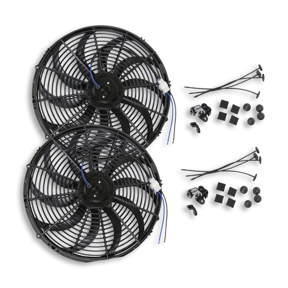 2 Sets of Durable Heavy Duty High CFM 12v Electric Curved S Blade 16" Radiator Cooling Fan