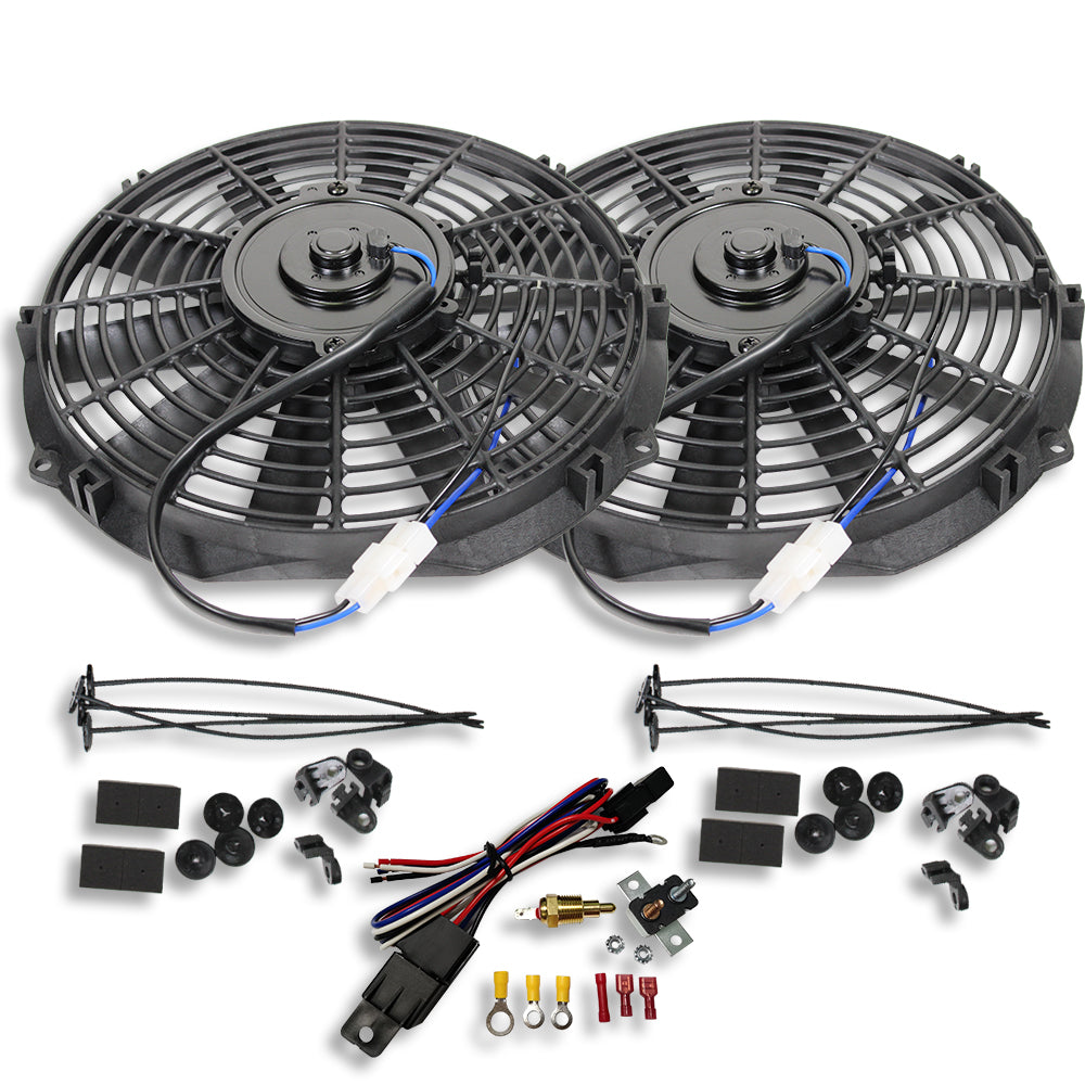 Dual Electric 10" straight blade cooling radiator fans 12V w/ Theremostat Kit
