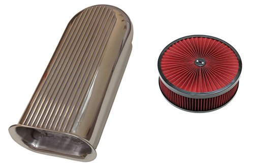 Hilborn Style Finned Dual Quad Scoop Air Cleaner&14"x4" Black Round Air Cleaner