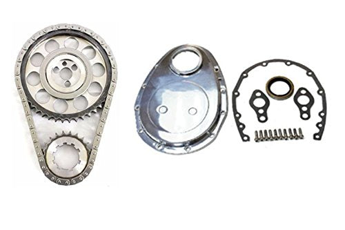 SBC Chevy Timing Chain Cover Kit & Double Roller 9 Keyway Billet Timing Chain