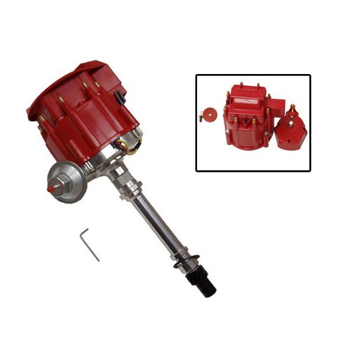 SBC BBC Chevy 305 350 454 V8's HEI Distributor with Two Red Caps 65k 65,000 Volt