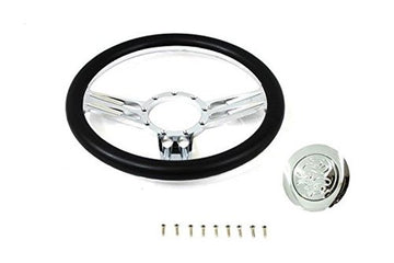 14" Chrome Billet Aluminum (9 Hole) Steering Wheel & flamed horn Button