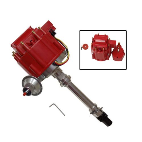 For SBC BBC Chevy 305 350 454 V8's HEI Coil Distributor w/ two Red Cap 50k 50,000 Volt