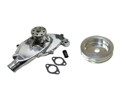 BBC Chevy 396 427 454 Short Chrome Aluminum Water Pump High Volume & Double Groove SWP Crank Pulley