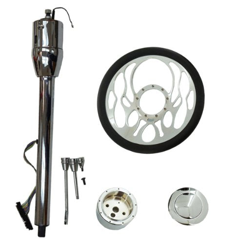 14"Flamed Steering Wheel &Adapter &Smooth Horn Button& 32" Manual Column No key