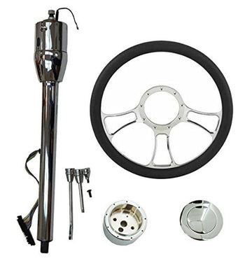 14" Chrome Steering Wheel & Manual Steering Column 30" GM No Key & Horn Button