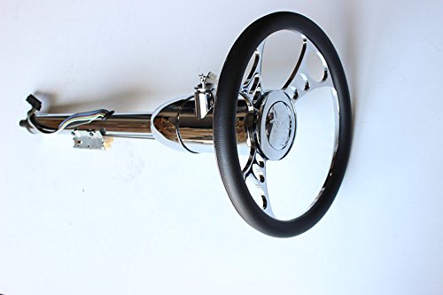 14" Billet Nine Hole Steering Wheel& Manual Style Steering Column28" GM With Key&Horn Button