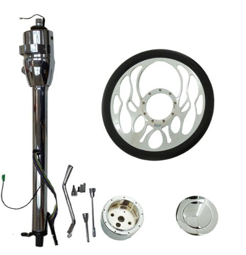14"Flamed Steering Wheel &Adapter &Smooth Horn Button& 30" Auto Column No key