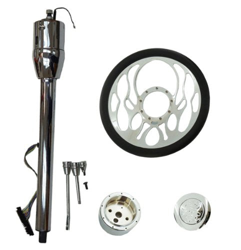 14"Flamed Steering Wheel &Adapter &Flame Horn Button& 32" Manual Column No key