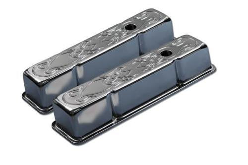 1958-86 Chevy Small Block 283-305-327-350-400 Tall Flame Steel Valve Covers - Chrome