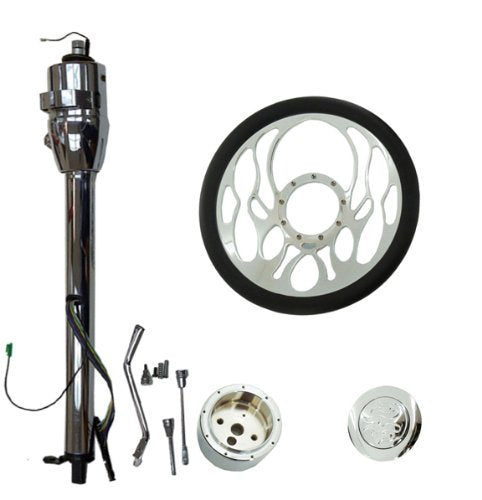 14"Flamed Steering Wheel &Adapter &Flame Horn Button& 30" Auto Column No key
