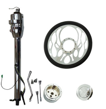 14"Flamed Steering Wheel &Adapter &Flame Horn Button& 30" Auto Column No key