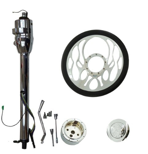 14"Flamed Steering Wheel &Adapter &Flame Horn Button& 32" Auto Column No key