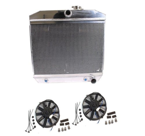 For 55-57 Chevy V8 3-Row/Tri-Core Aluminum Radiator & 2 pcs 9" Staight Blade Fan