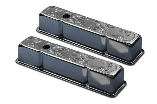 1958-86 Chevy Small Block 283-305-327-350-400 Tall Flame Steel Valve Covers - Chrome