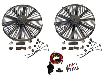 2 Sets Super Dual Electric 12" Straight Blade Reversible Cooling Fans 1400 CFM 12v with Heavy Duty Thermostat Kit