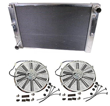 2 Pcs 12" Chrome Straight Blade Reversible Cooling Fan & A Triple Core Bolt-On Racing 3-Row Aluminum Radiator