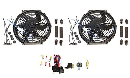 2 Sets 10" Electric Curved Blade Reversible radiator Cooling Fans 12V 80W 850 CFM with Thermostat Kit