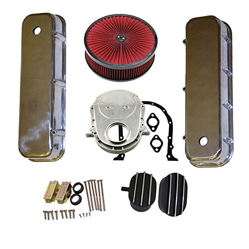 BBC Engine Dress Up Kit Tall Valve Covers with Breather Caps&Timing Chain Cover Kit &14" x 3"Air Filter Cleaner 65-90 454