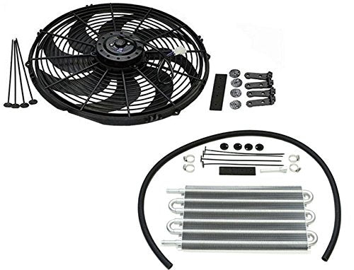 16" Heavy Duty Radiator Electric Wide Curved Blade Fan & 15-1/2" x 7-1/2" x 3/4" Transmission Oil Cooler