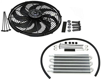 16" Heavy Duty Radiator Electric Wide Curved Blade Fan & 15-1/2" x 7-1/2" x 3/4" Transmission Oil Cooler