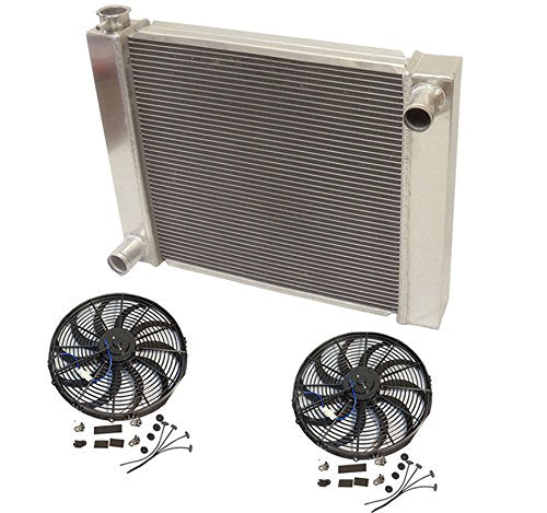 Universal Ford / Mopar Fabricated Aluminum Radiator 28" x 19" x3" Overall With 2pcs 12 Inch Electric Fan